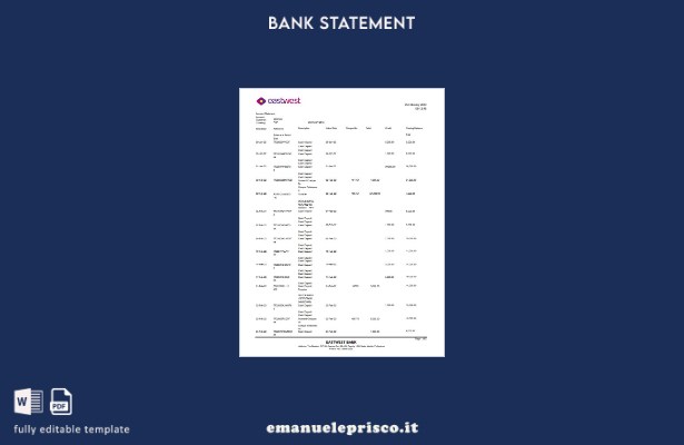 Modello Excel di estratto conto bancario Filippine EastWest in stile verificato